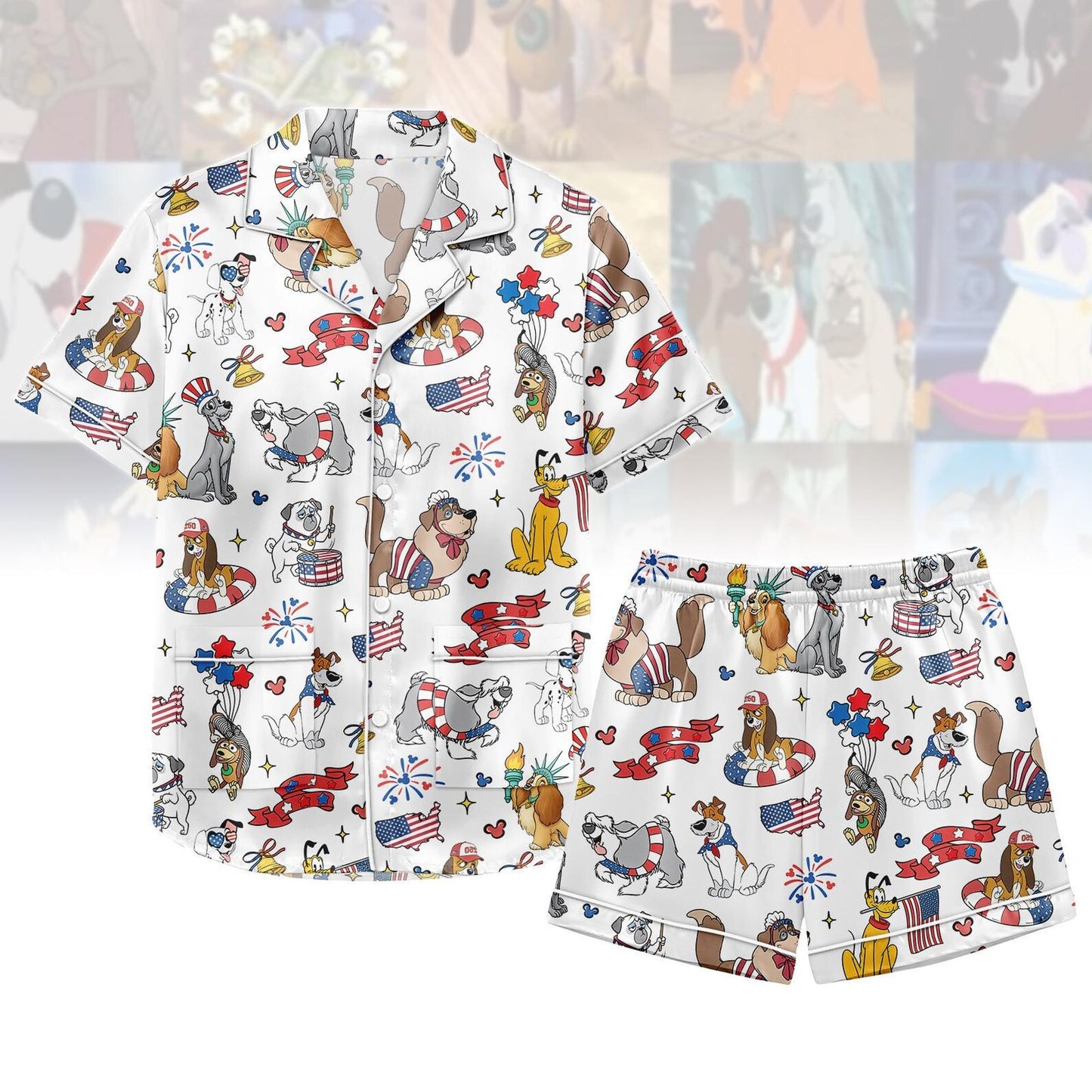 USA 250th Anniversary Patriotic Dogs Pajama Set – 1776-2026 Cute Dog Lover Satin Sleepwear
