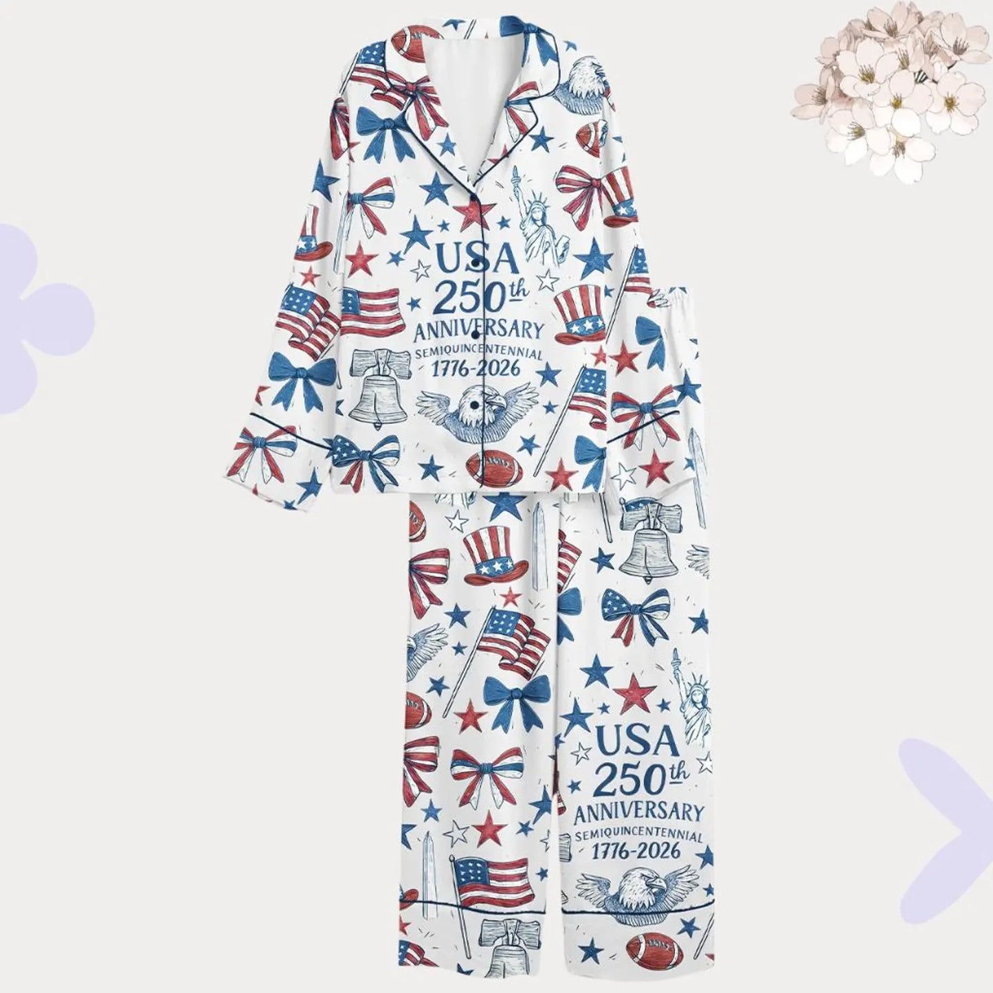 USA 250th Anniversary Patriotic Women’s Pajama Set – 1776-2026 Luxury Satin Sleepwear