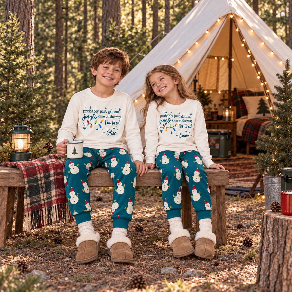 Personalized Jingle Some of the Way Christmas Pajama Set – Teal Snowman
