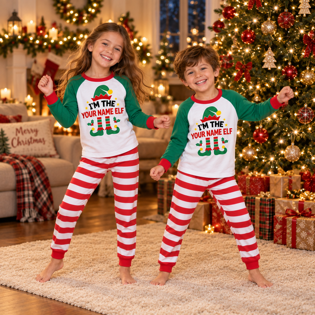 Personalized Christmas Elf Pajama Set – Red Stripes