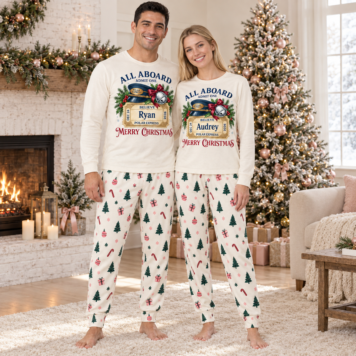 Personalized Polar Express Christmas Pajama Set – Ivory Holiday Print