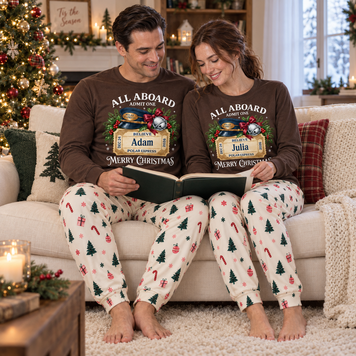 Personalized Polar Express Christmas Pajama Set – Chocolate Brown