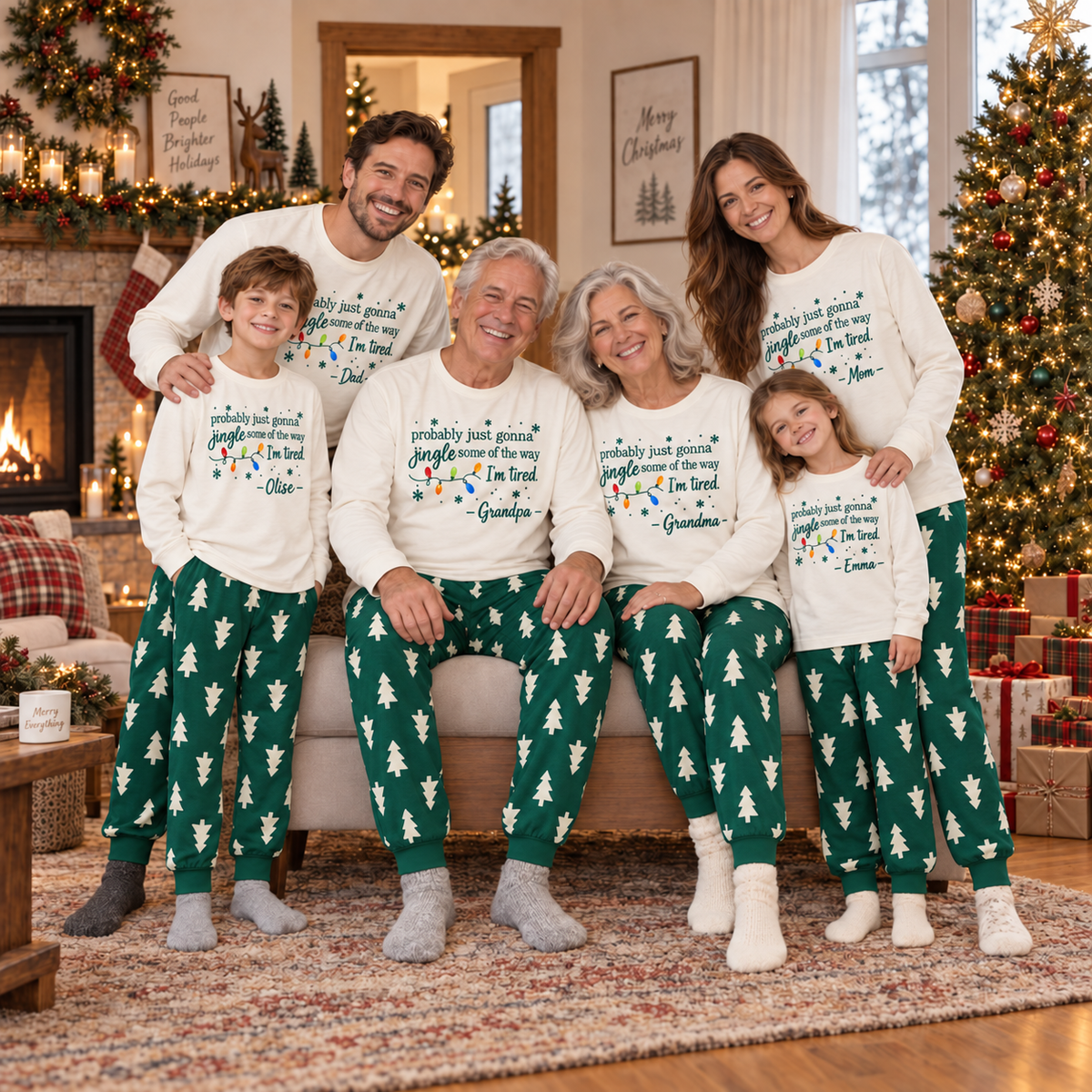 Personalized Jingle Some of the Way Christmas Pajama Set – Green Trees