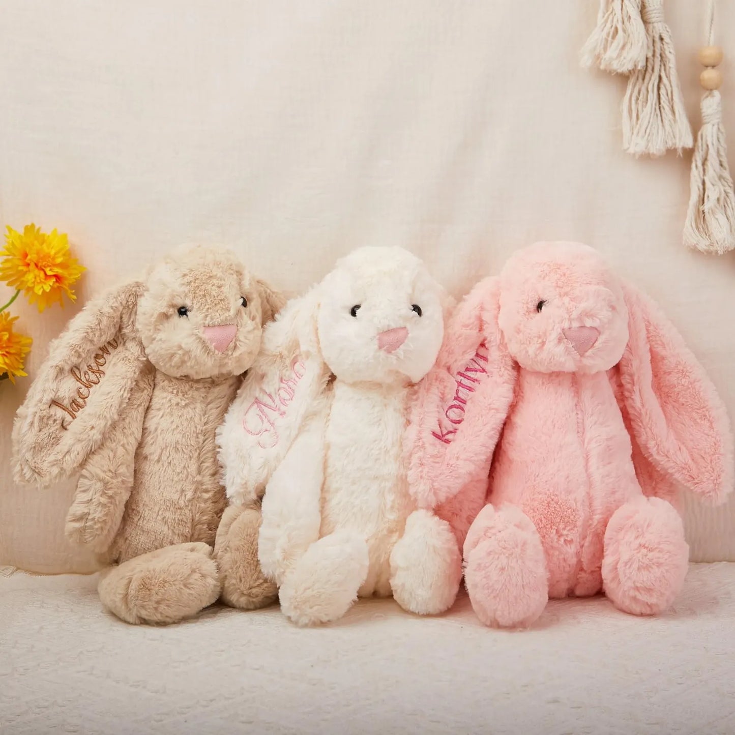 Personalized Embroidered Bunny Plush Toy Custom Name Easter Bunny Stuffed Animal Baby Shower Gift Newborn Keepsake