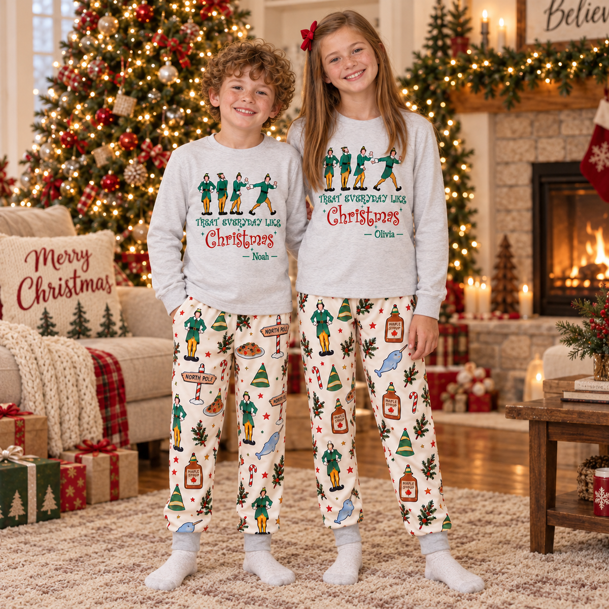Personalized “Treat Everyday Like Christmas” Elf Pajama Set