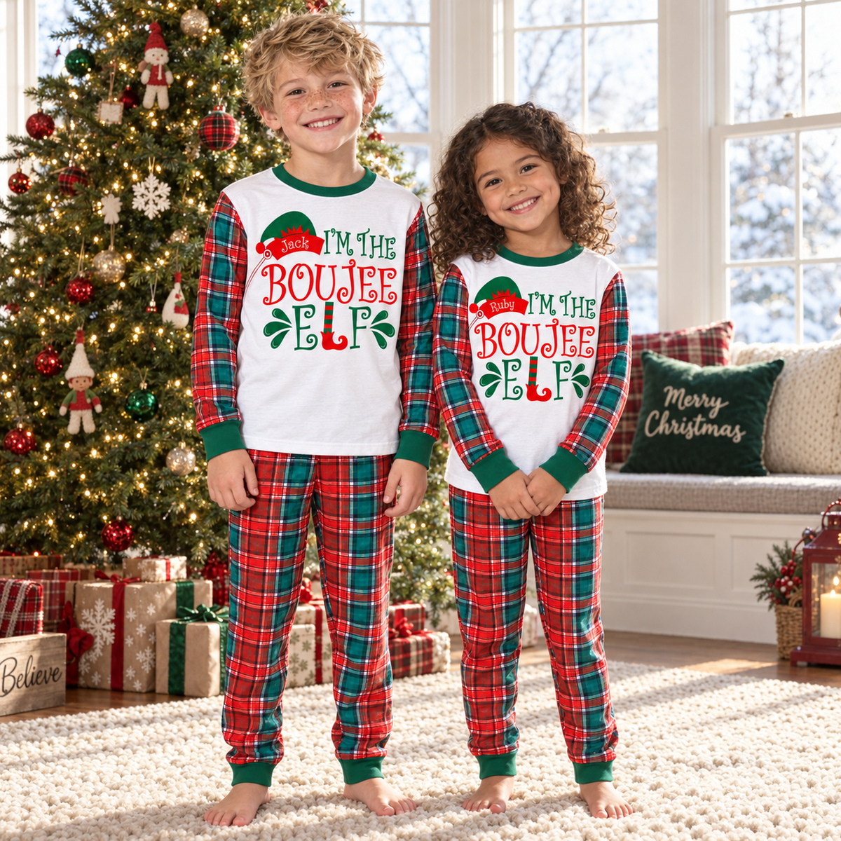 Personalized “Boujee Elf” Christmas Pajama Set