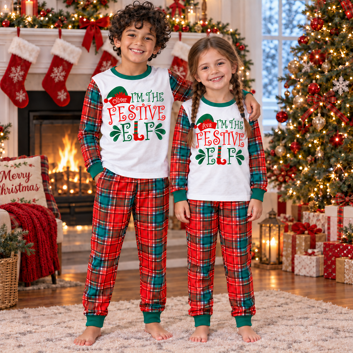 Personalized “Festive Elf” Christmas Pajama Set