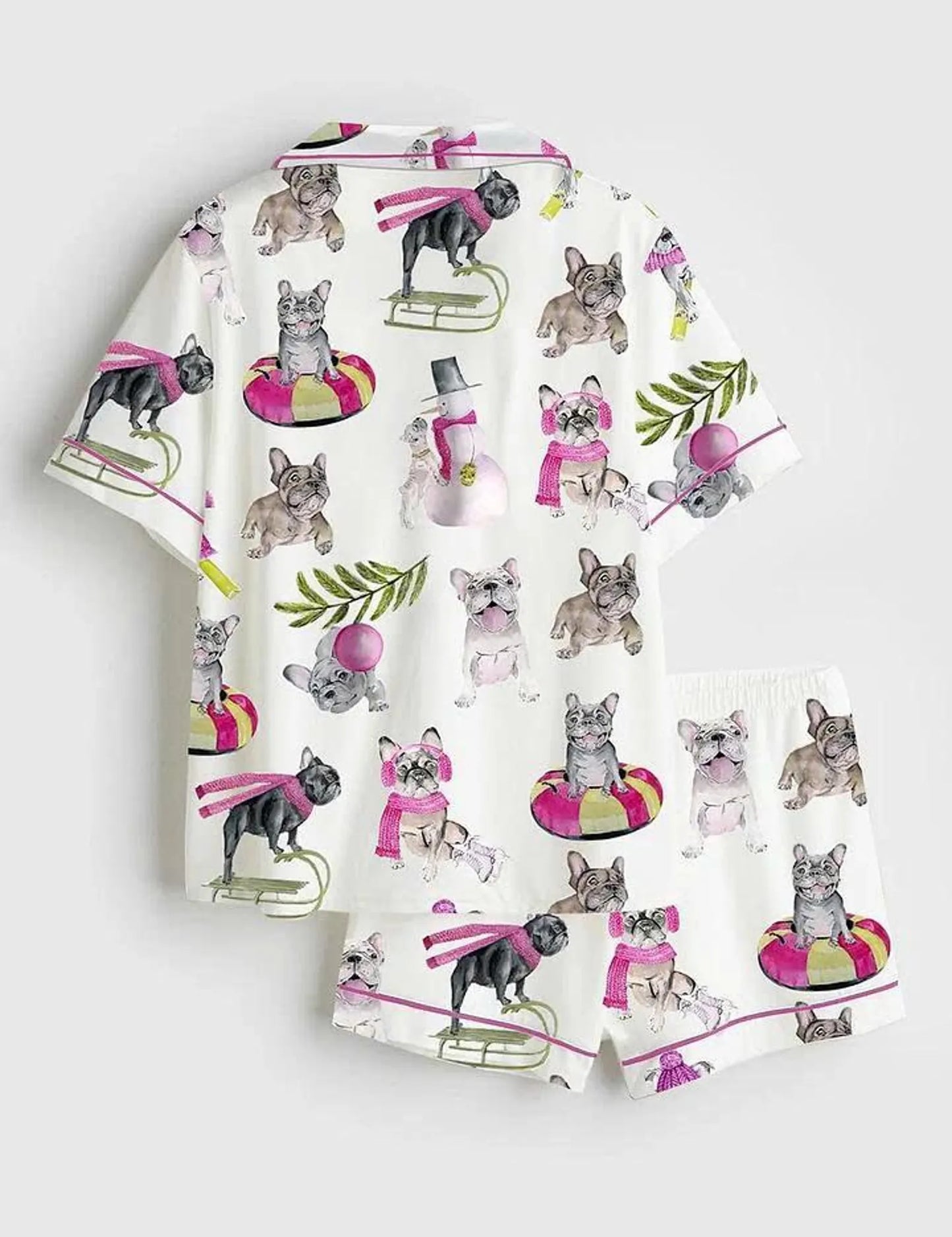 Luxury Satin Pajama Set - Cute French Bulldog Dog Lover Pink Accent Sleepwear Loungewear Gift