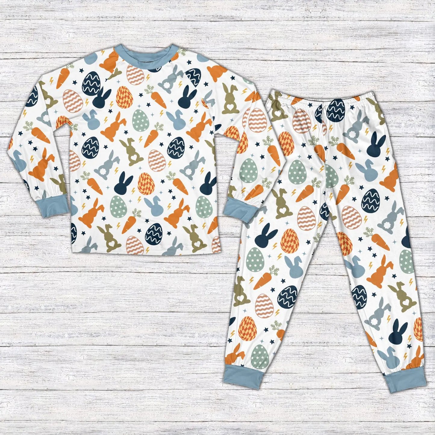 Boy Easter Pajama Set – Kids Bunny Easter Egg Hunt Pajamas, Happy Easter Sleepwear, Cute Bunny Egg Kids PJs