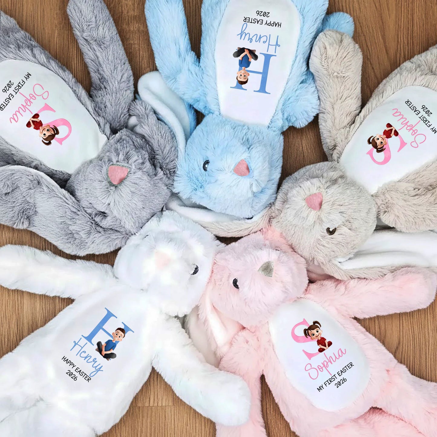 Initial Name Cute Cartoon Personalized Bunny Plush Custom Name Easter Bunny Stuffed Animal Baby Shower Gift Newborn Keepsake