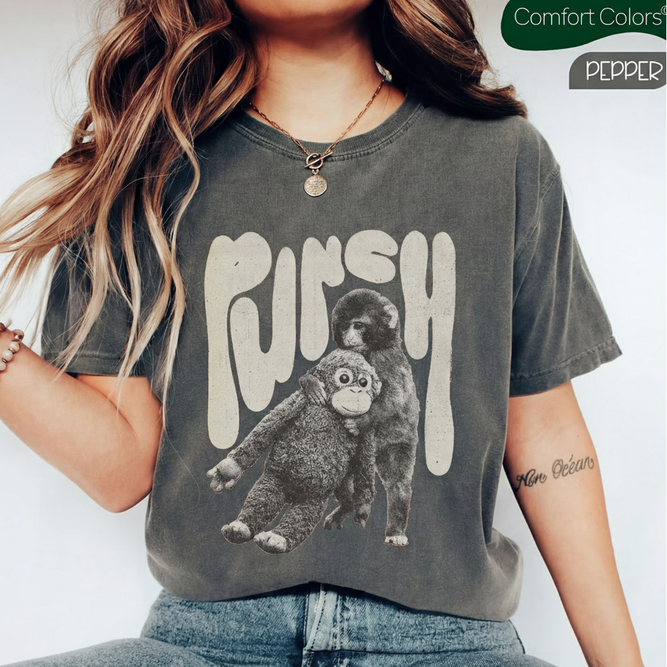 Monkey Punch Comfort Colors T-Shirt – Baby Monkey Holding Plush Toy Viral Graphic Tee