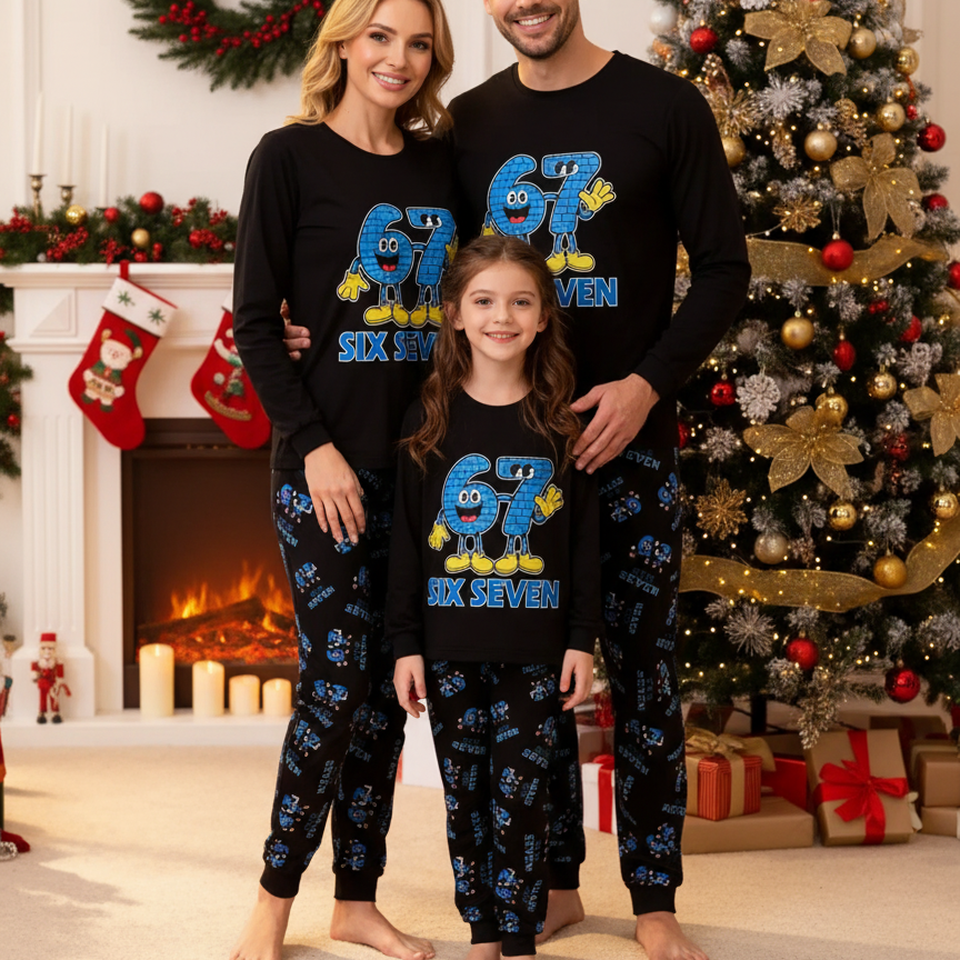 67 Christmas Pajama Set – Santa Meme Long Sleeve Cartoon Sleepwear, Loose-Fit Cozy Pants, All-Season Holiday Gift Idea