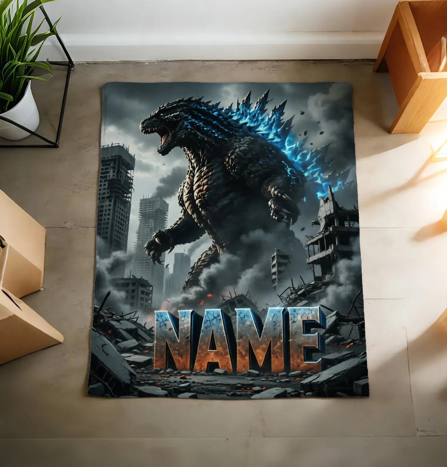 Custom Name Giant Luminous Beast City Destruction Blanket