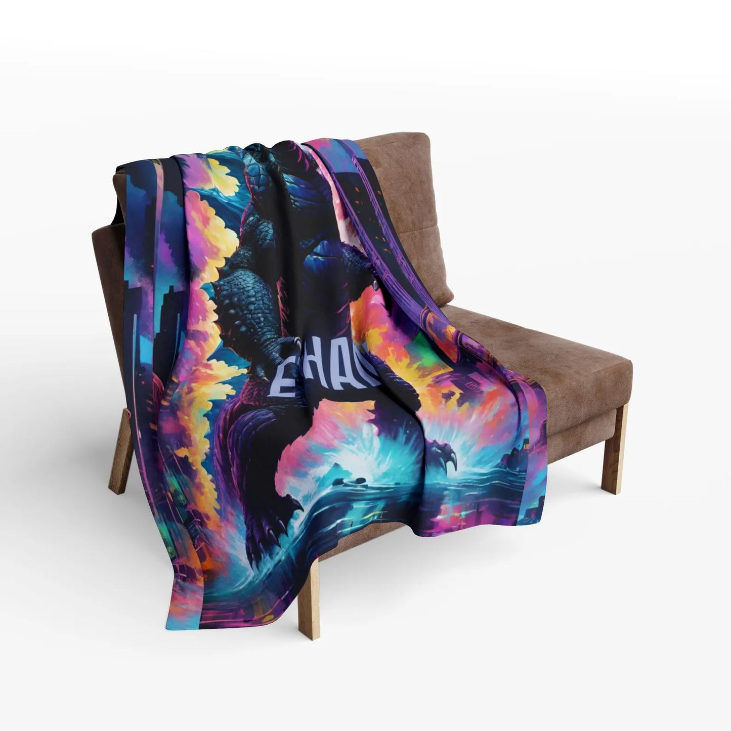 Custom Name Giant Neon Beast City Skyline Blanket