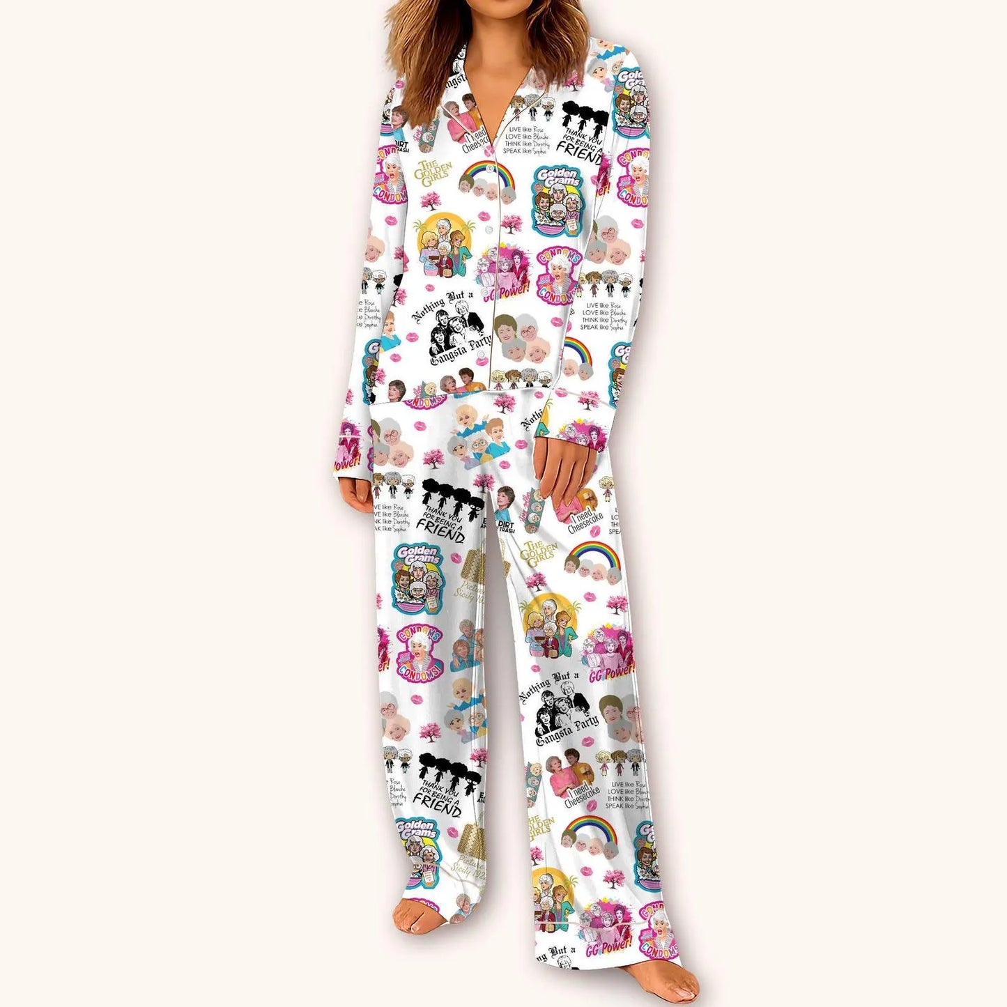 The Stay Golden Retro TV Sitcom Satin Pajama Set – Long & Short Styles Bridesmaid & Holiday Gift for Women
