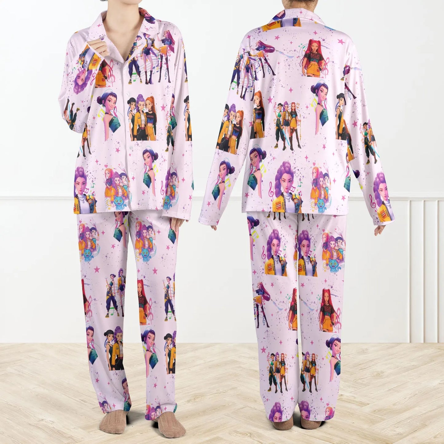 Fantasy Tiger Satin Pajama Set for Women and Kids – Pop Idol Inspired Anime Sleepwear