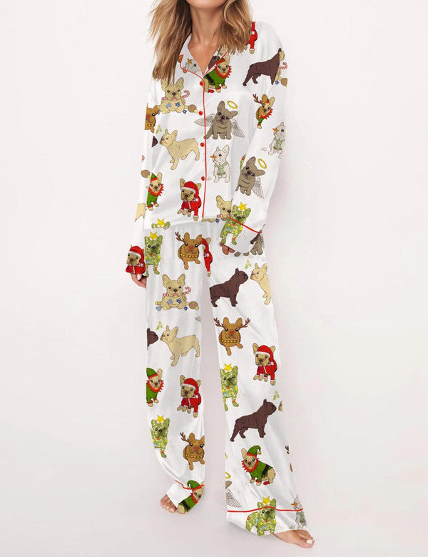 Luxury Satin Pajama Set - Cute French Bulldog Dog Lover Sleepwear Loungewear Gift
