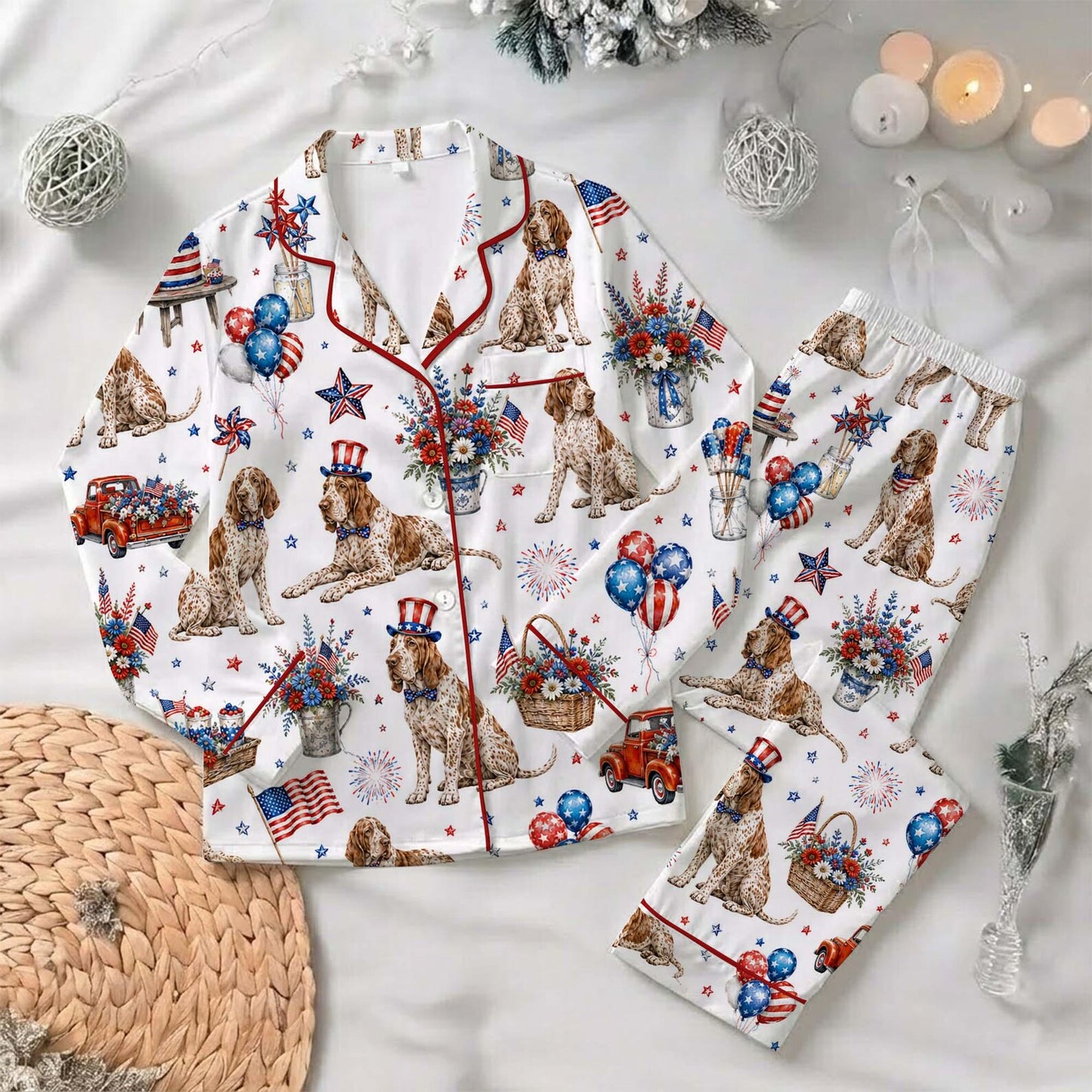 The USA 250th Anniversary Bracco Italiano Pajamas – Patriotic Dog Floral Women Sleepwear