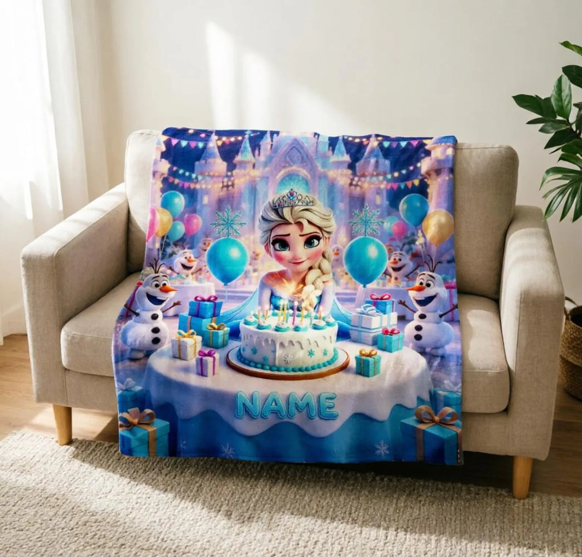 Custom Name Winter Wonderland Snow Princess Birthday Blanket