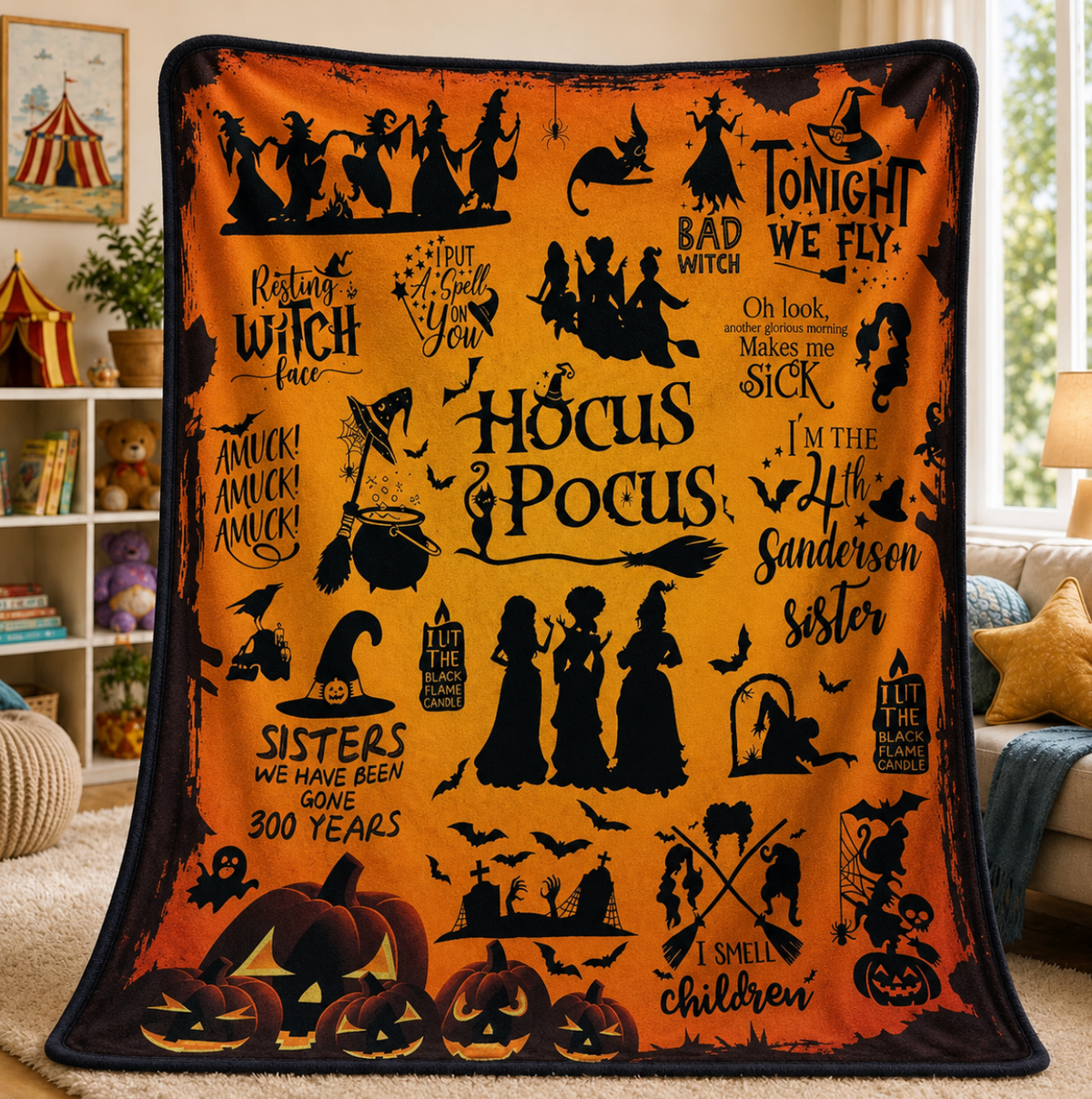 Orange Spooky Witch Blanket