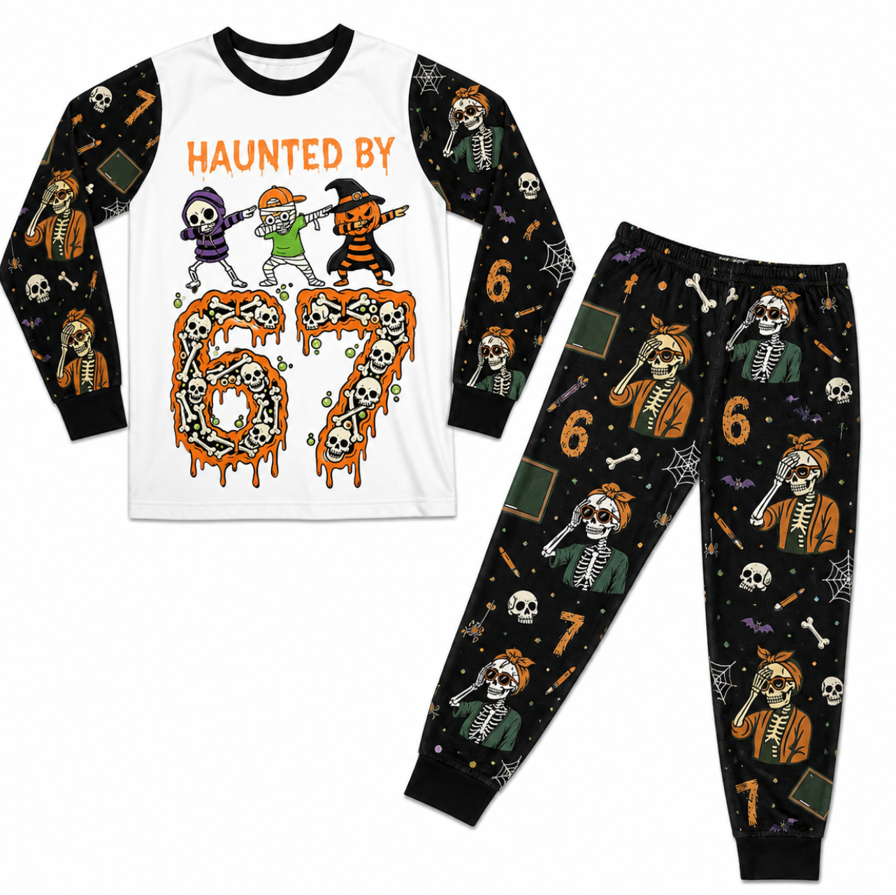 Skeleton Haunted 6-7 Meme Halloween Family Matching Pajamas
