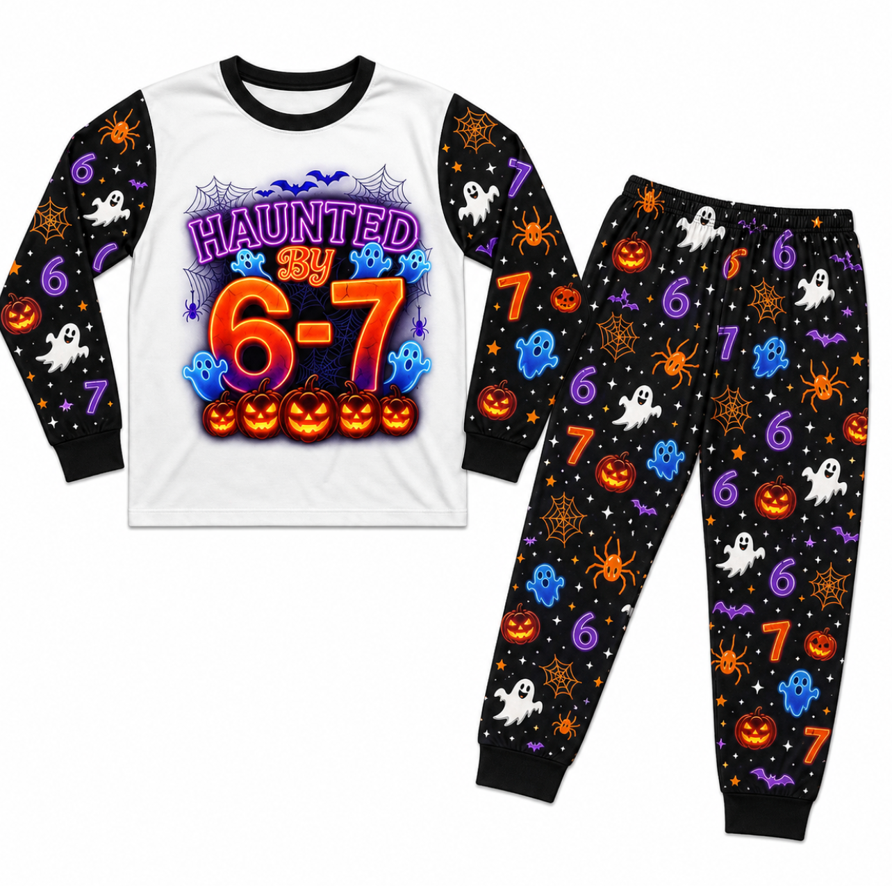 Neon Haunted 6-7 Meme Halloween Family Matching Pajamas