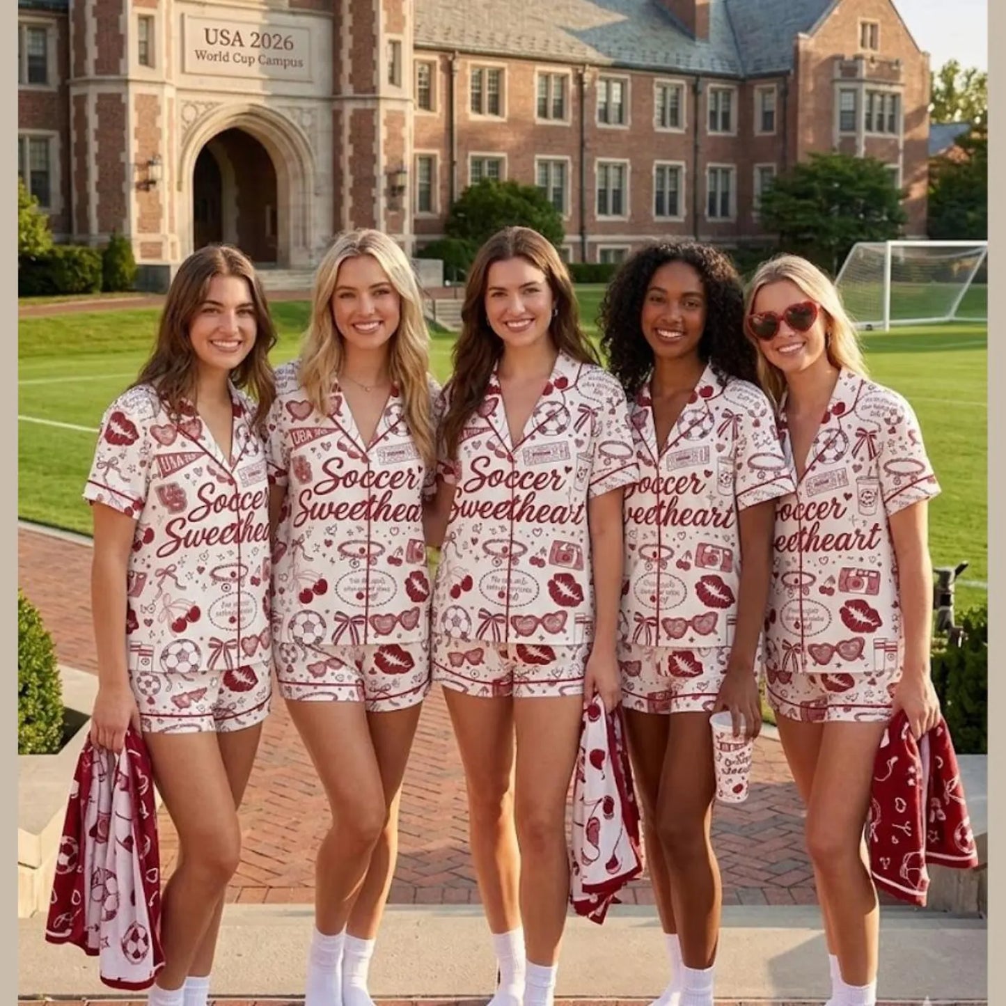 The 2026 Soccer Sweetheart Satin Pajamas – Cute All-Over Print Unisex Game Day Sleepwear