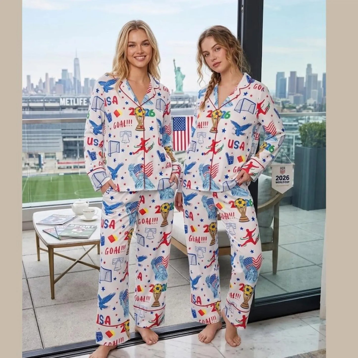 The USA Soccer 2026 Game Night Satin Pajamas – Matching Friends' Watch Party Premium Sleepwear Set