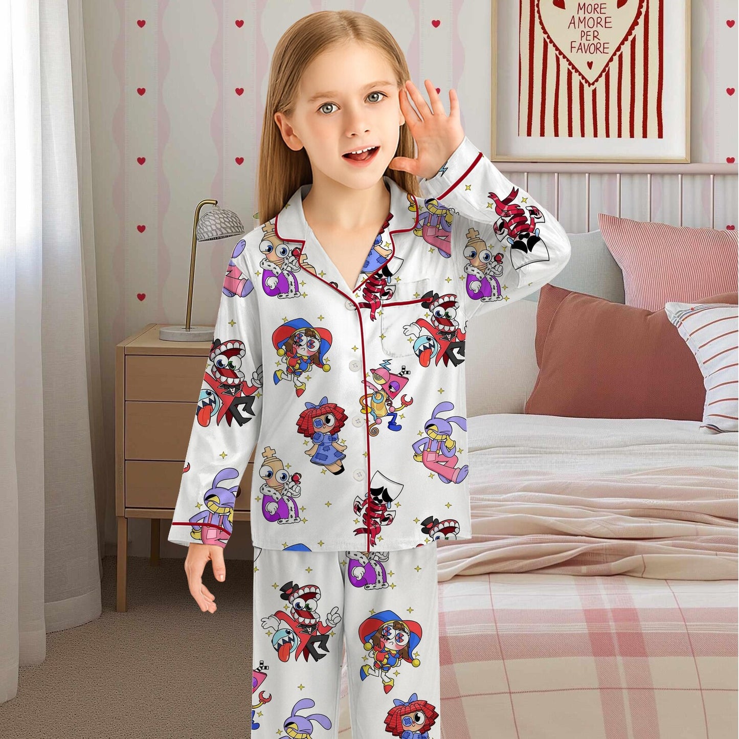 Silky Digital Circus Character Pajama Set - Cute Horror Aesthetic Satin Sleepwear