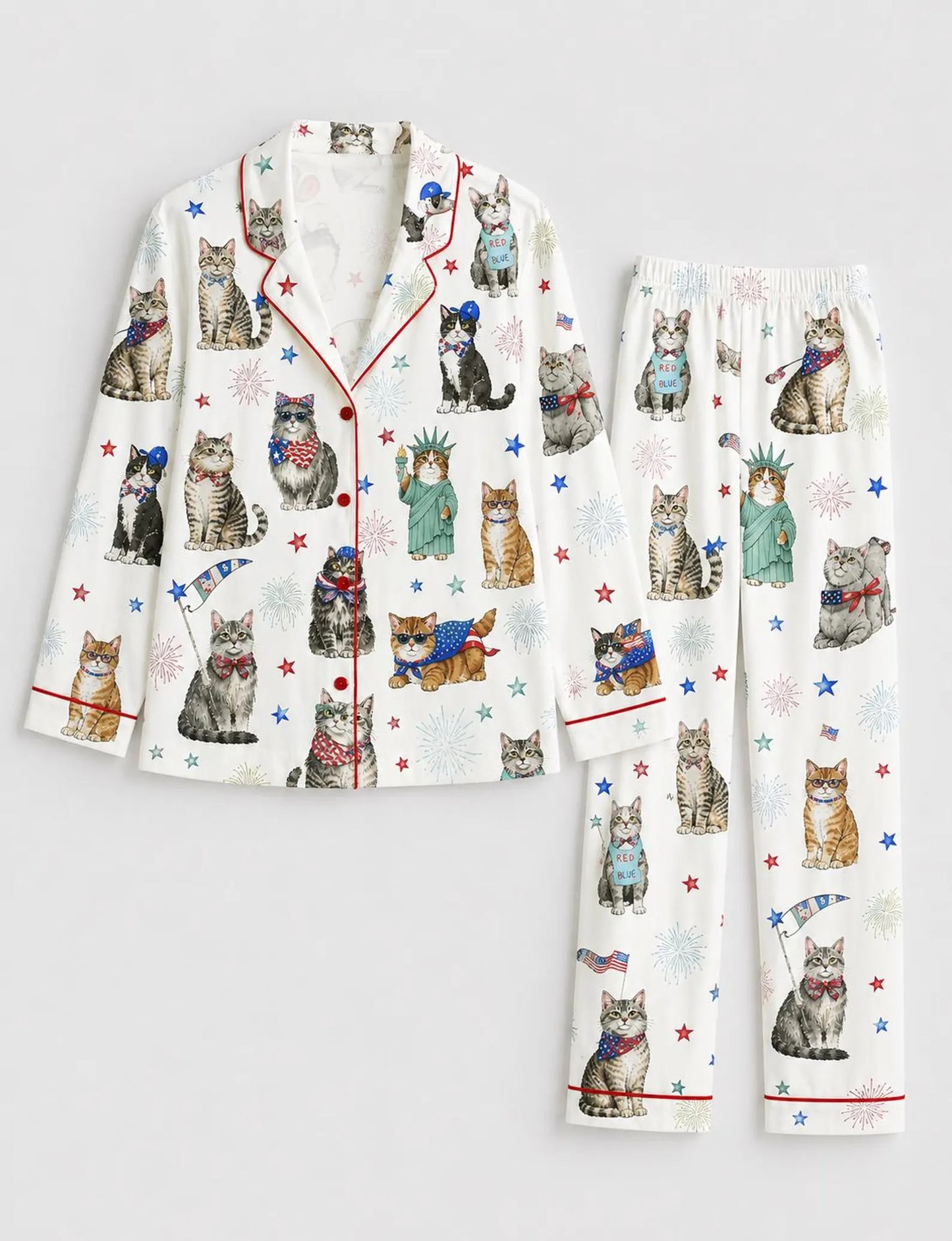 The USA 250th Anniversary Patriotic Cat Pajamas – Women’s Watercolor Cats Summer Sleepwear