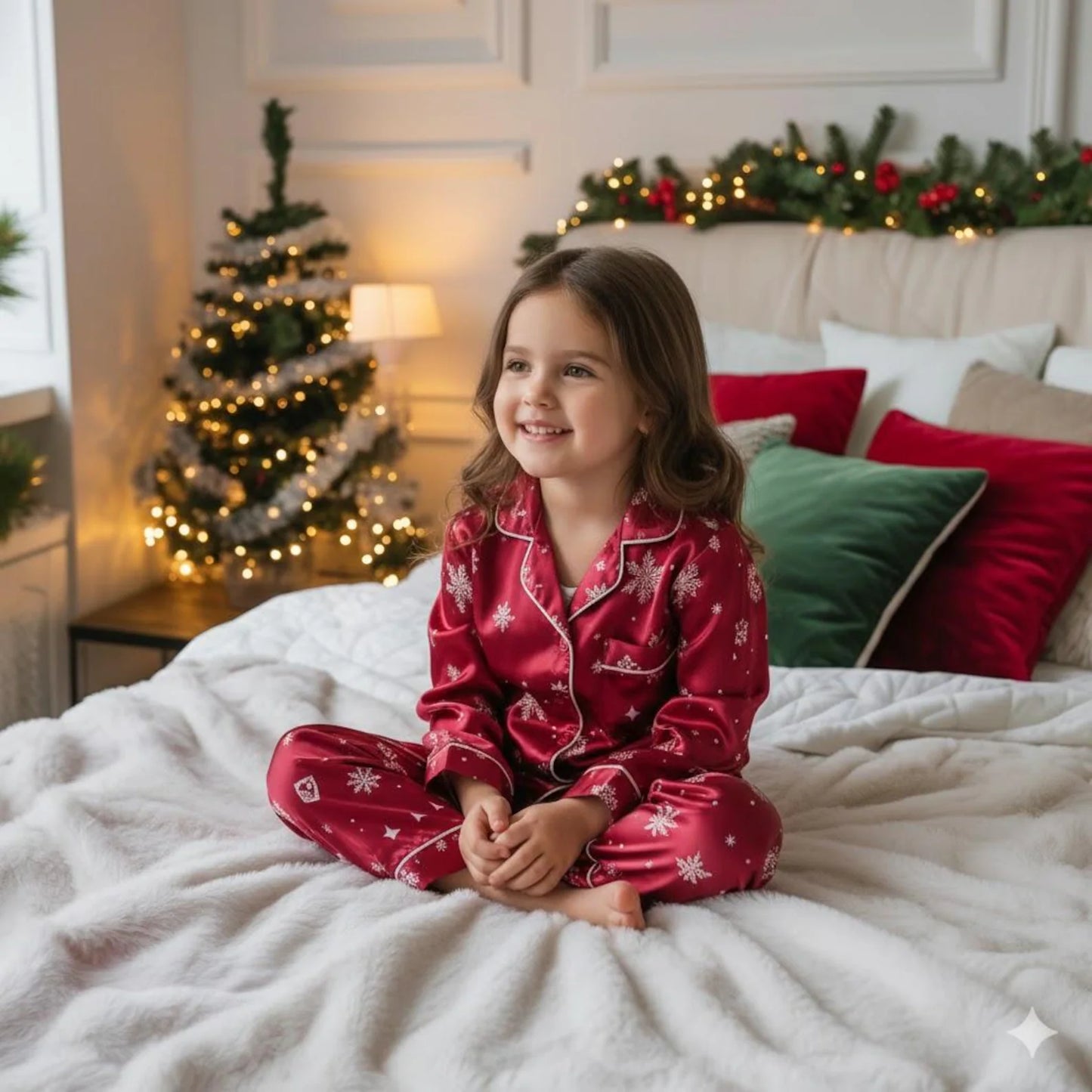 Red Snowflake Satin Christmas Pajama Set – Matching Family Holiday Sleepwear