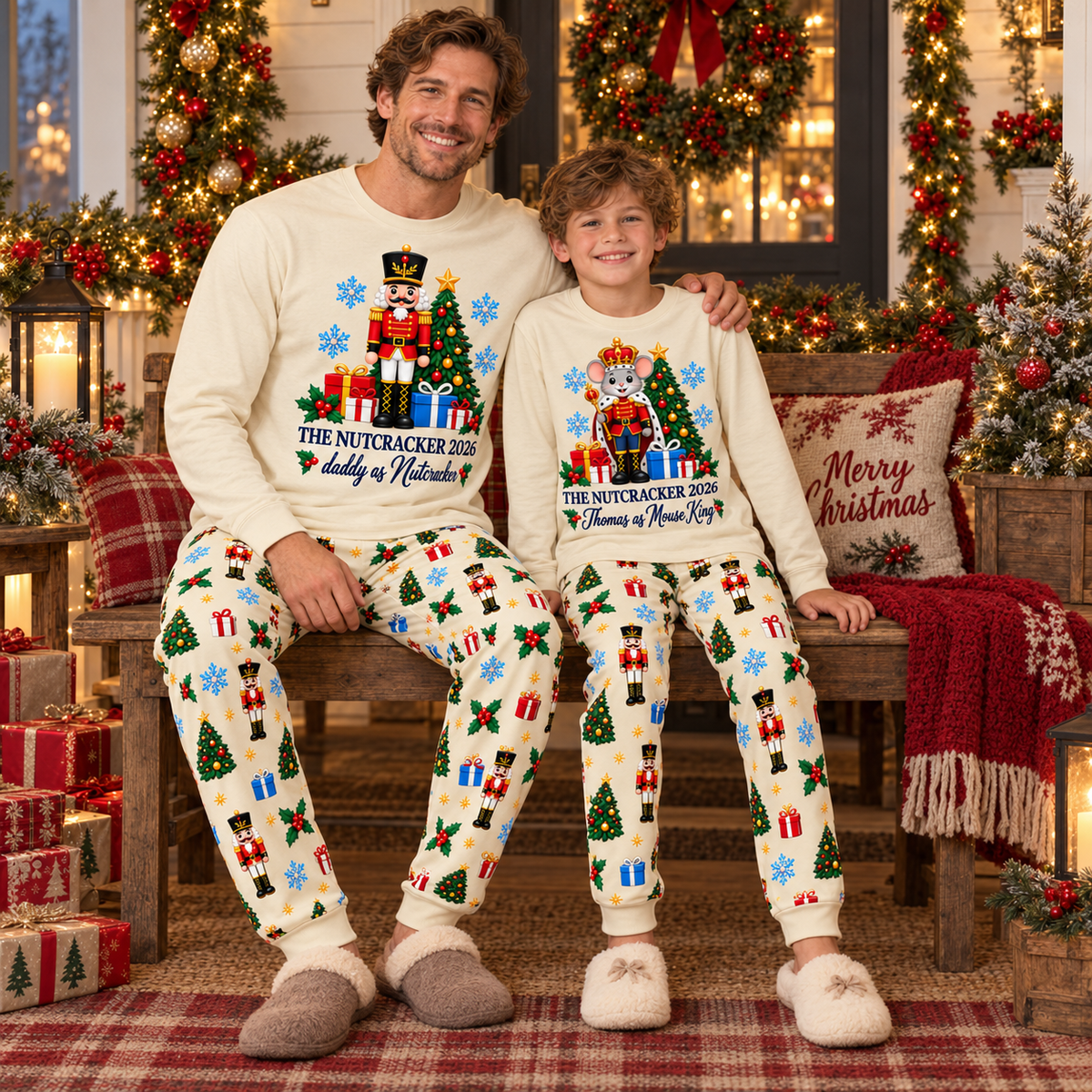 Personalized The Nutcracker Story Character Roles Cream Matching Family Christmas Pajamas
