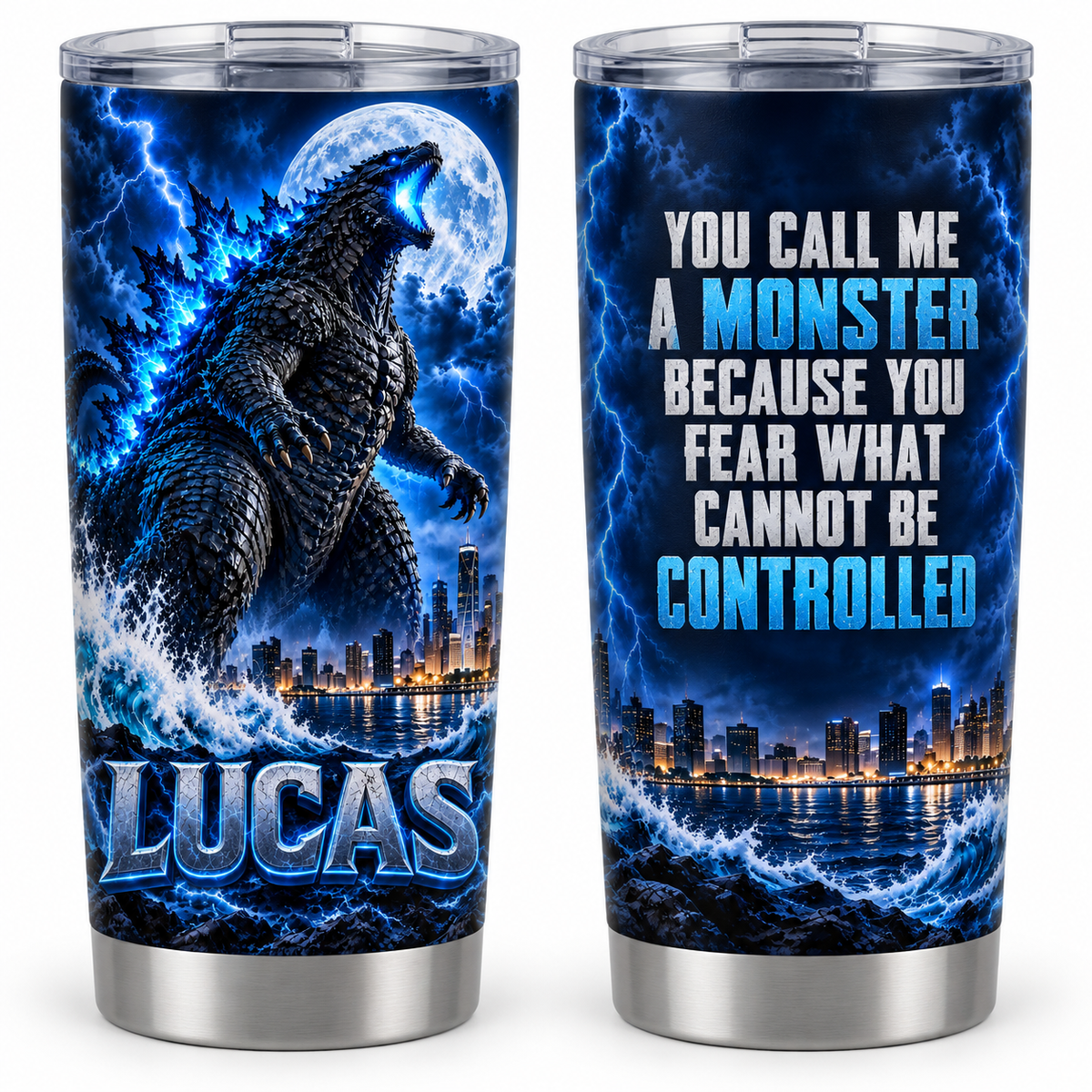 Blue Lightning Titan – Personalized Custom Name 20oz Stainless Steel Tumbler