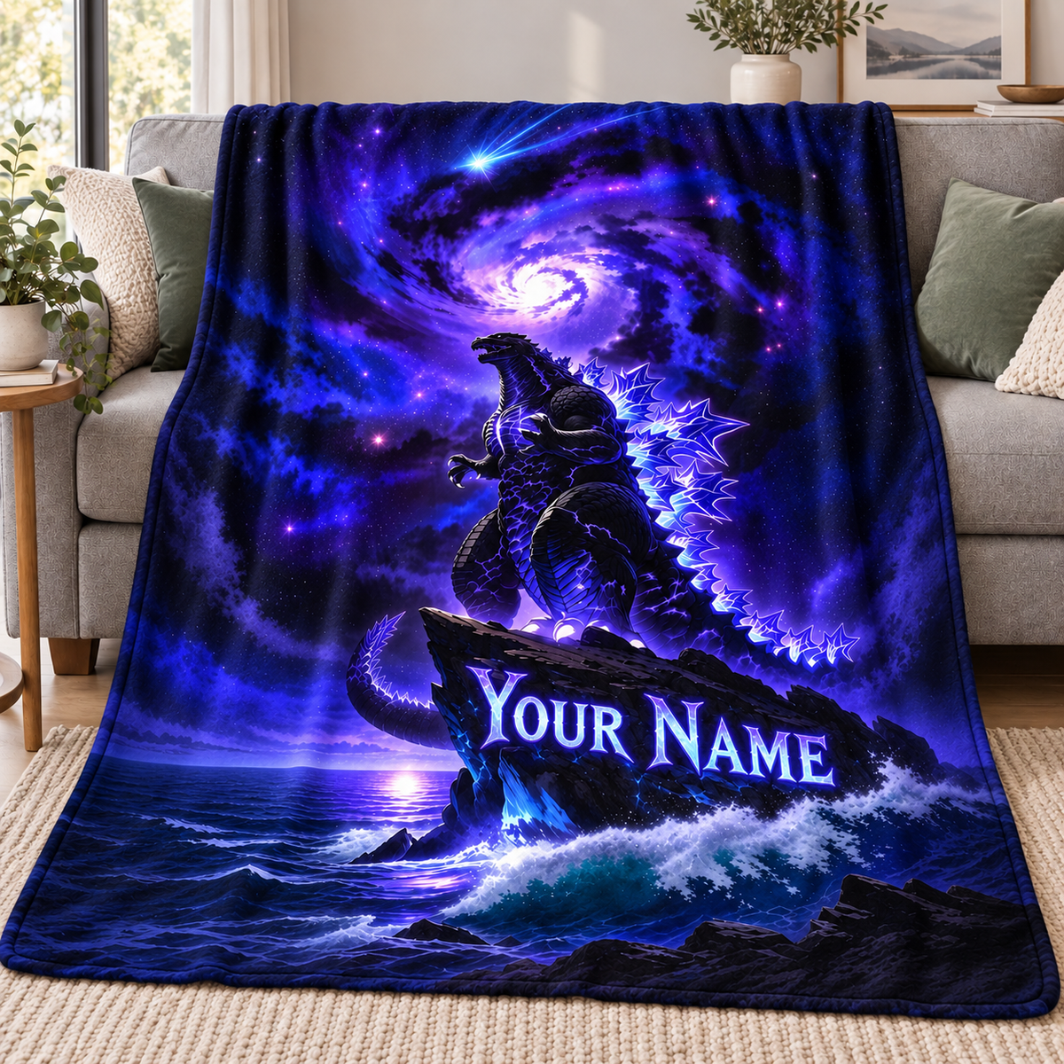 Custom Name Cosmic Luminous Beast Mountain Blanket