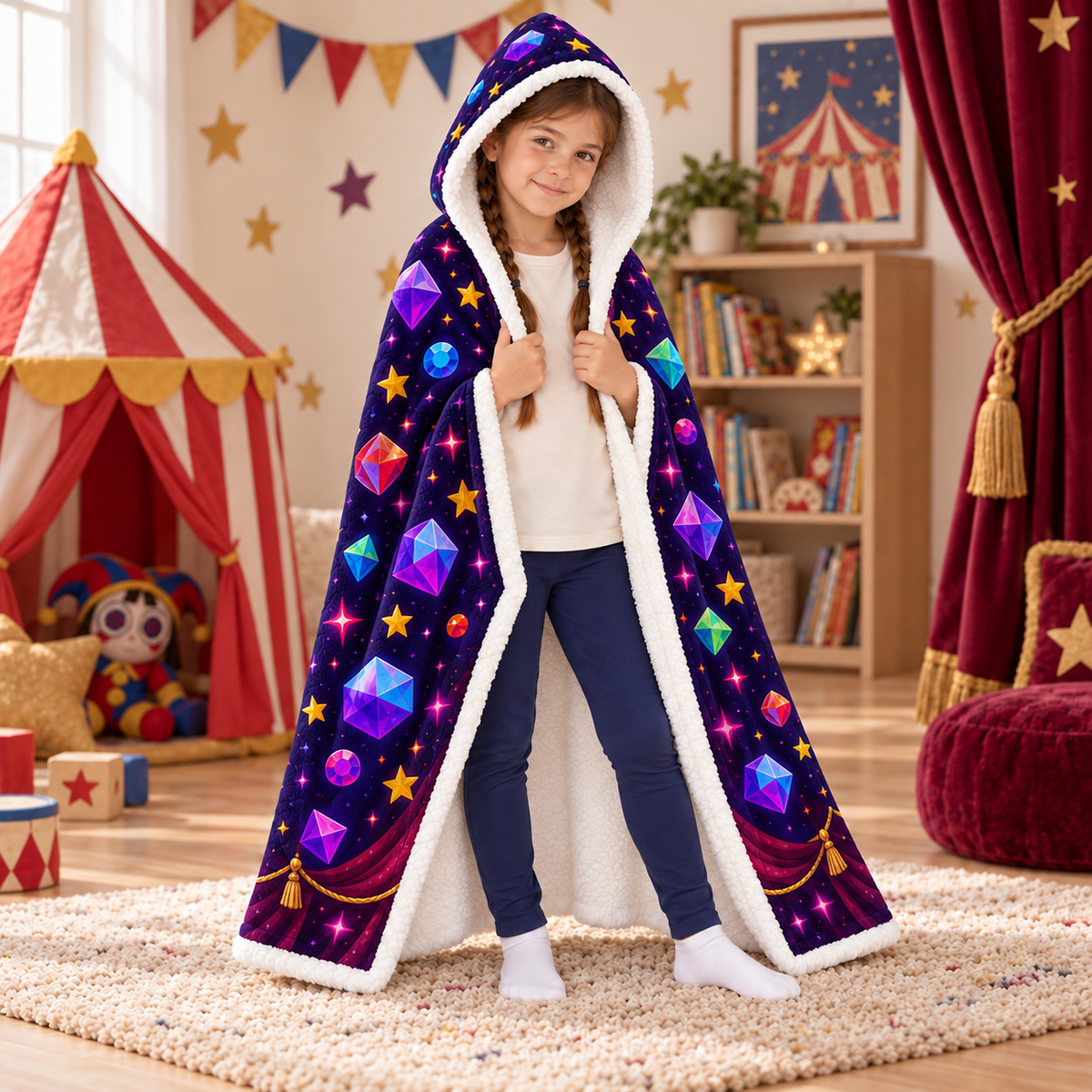 Custom Name Digital Circus Stage Wearable Hooded Blanket