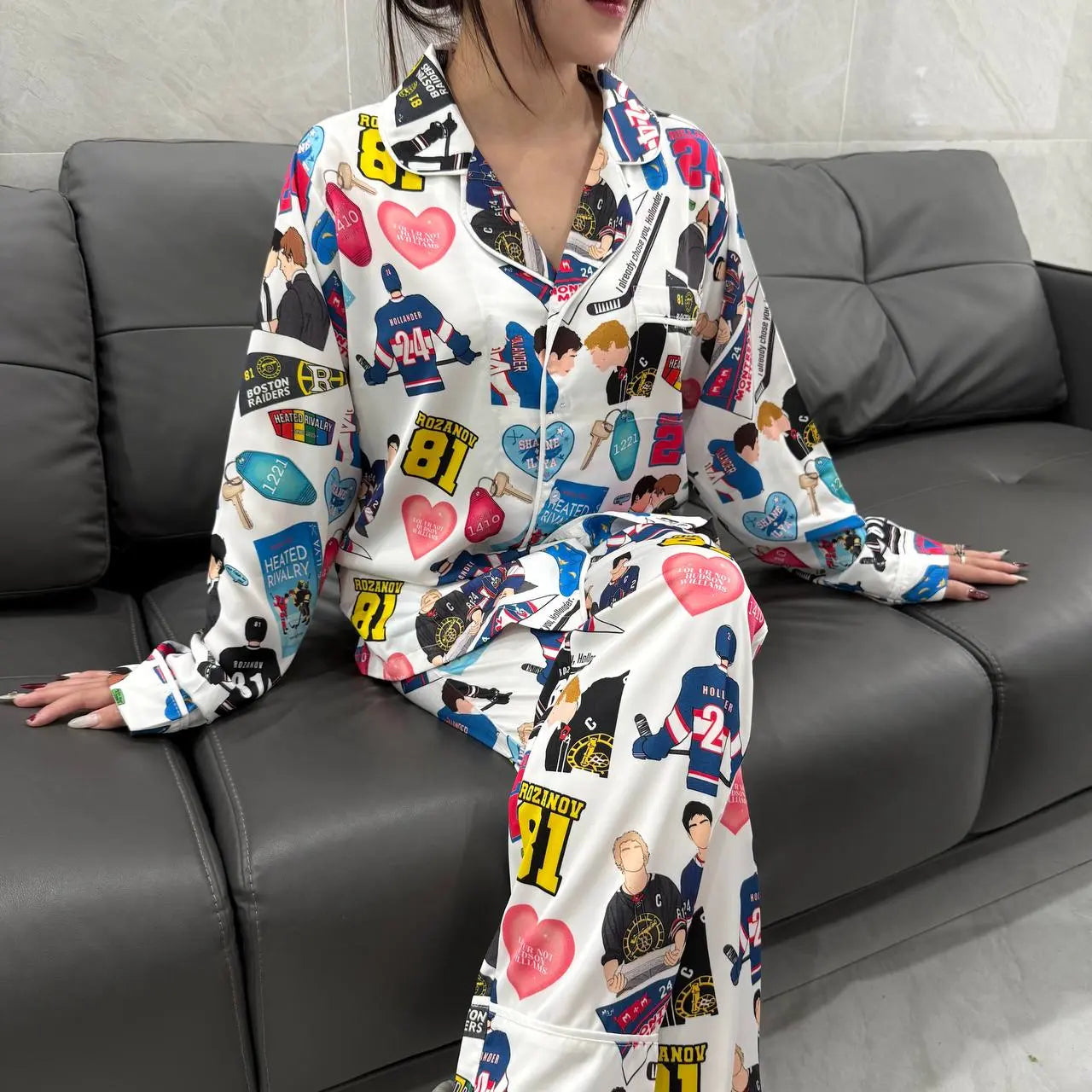 Hockey Romance Rivalry Satin Pajamas