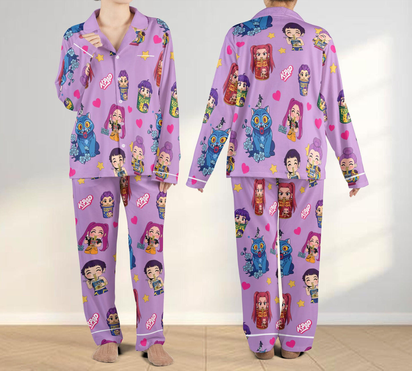 Pop Fantasy Satin Pajama Set for Kids and Women – Anime-Inspired Cozy Nightwear Gift