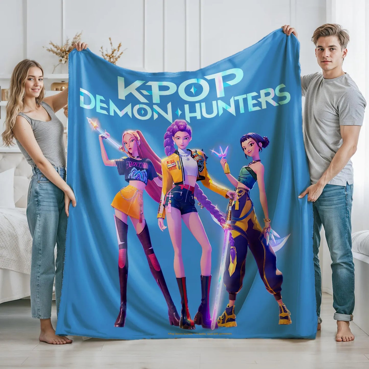 Custom Huntrix K-Pop Blanket – Personalized Name Demon Hunter Design, Cozy Gift for Fans & Teens