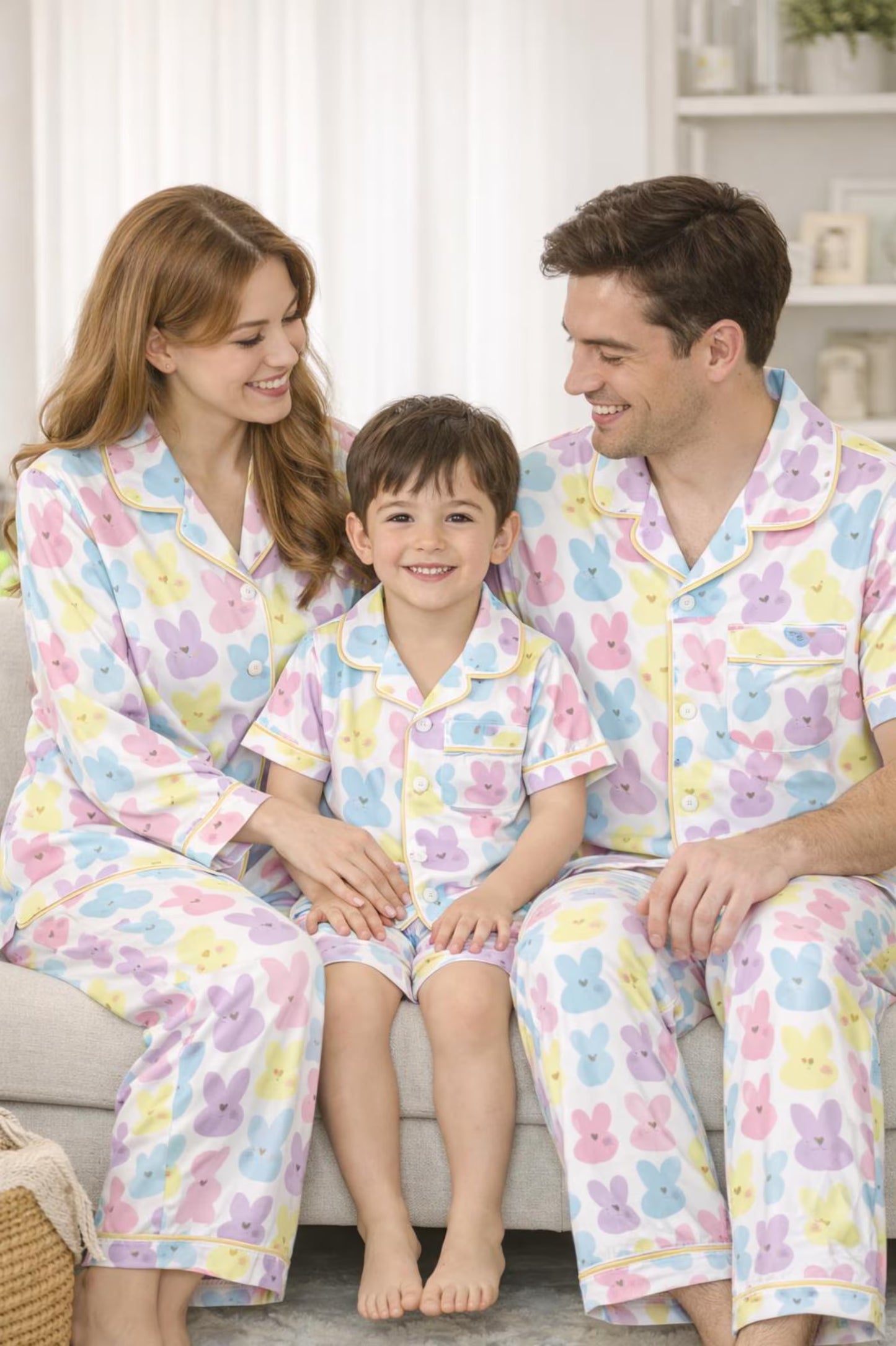 Family Matching Easter Bunny Satin Pajamas – Mommy & Me Spring Pajama Set