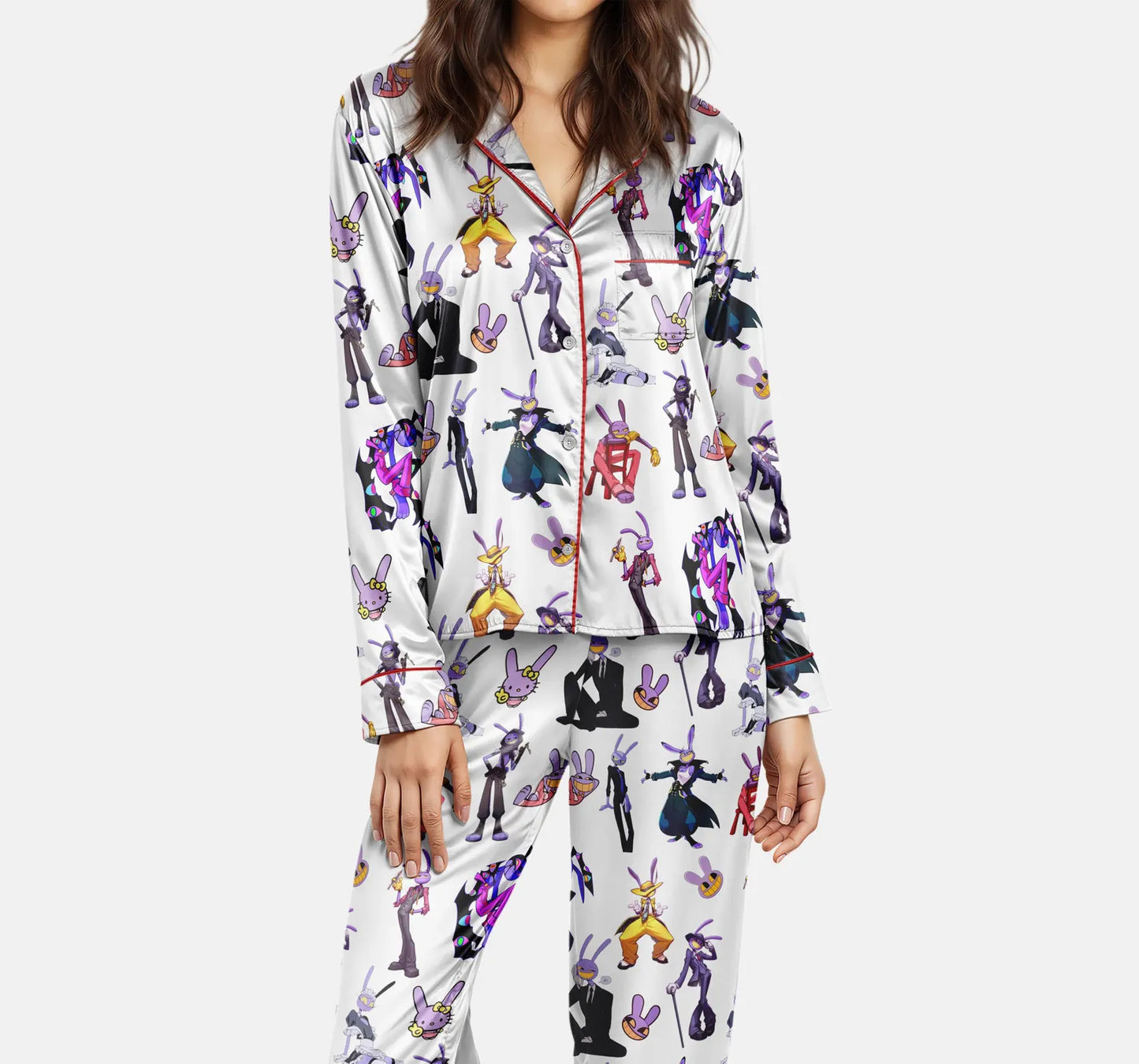 Purple Bunny Cartoon Character Satin Pajamas