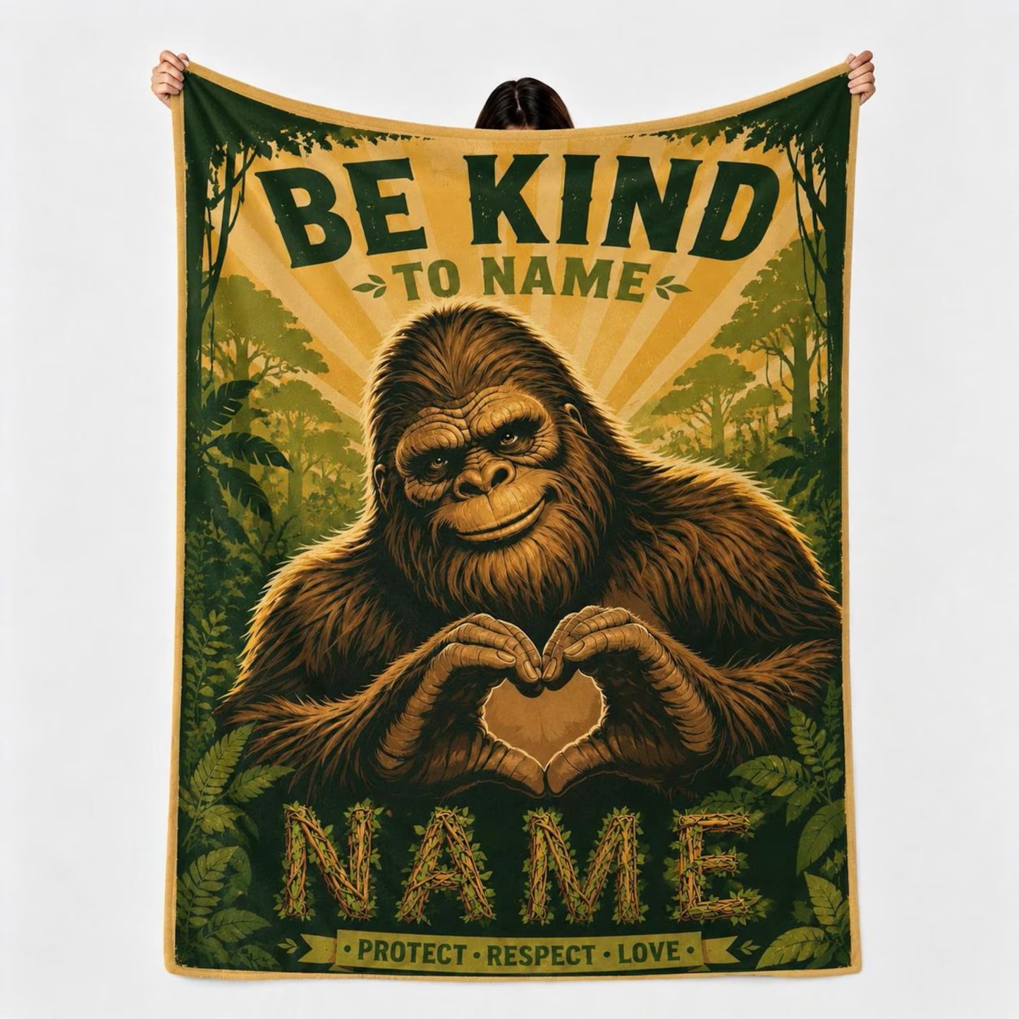 Custom Name Be Kind Bigfoot Forest Blanket