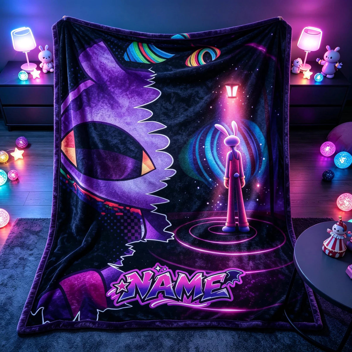 Custom Name Neon Rabbit Shadow Blanket
