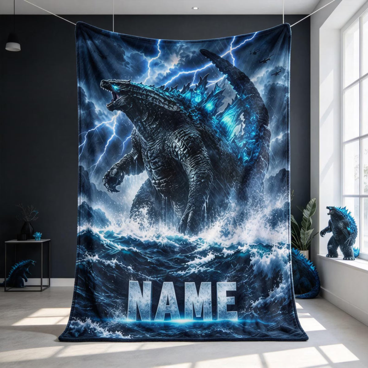 Custom Name Giant Luminous Beast Ocean Storm Blanket