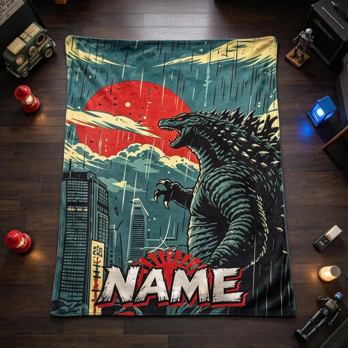 Custom Name Giant Luminous Beast Tokyo Rain Blanket