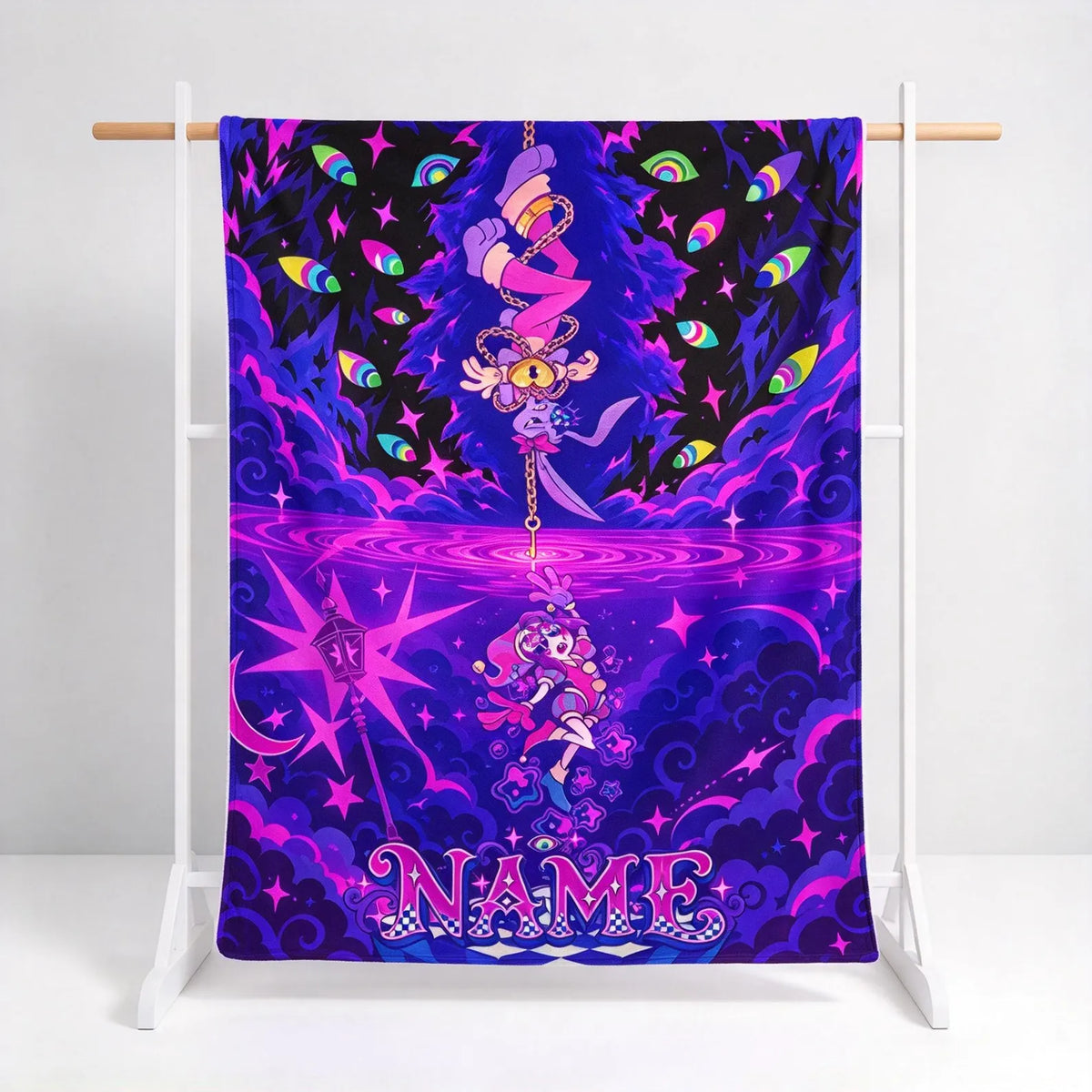 Custom Name Neon Mirror World Circus Plush Throw Blanket