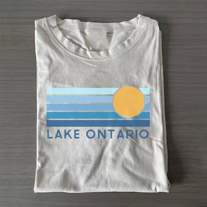 Lake Ontario Retro Sunset T-Shirt | Minimalist Great Lakes Tee