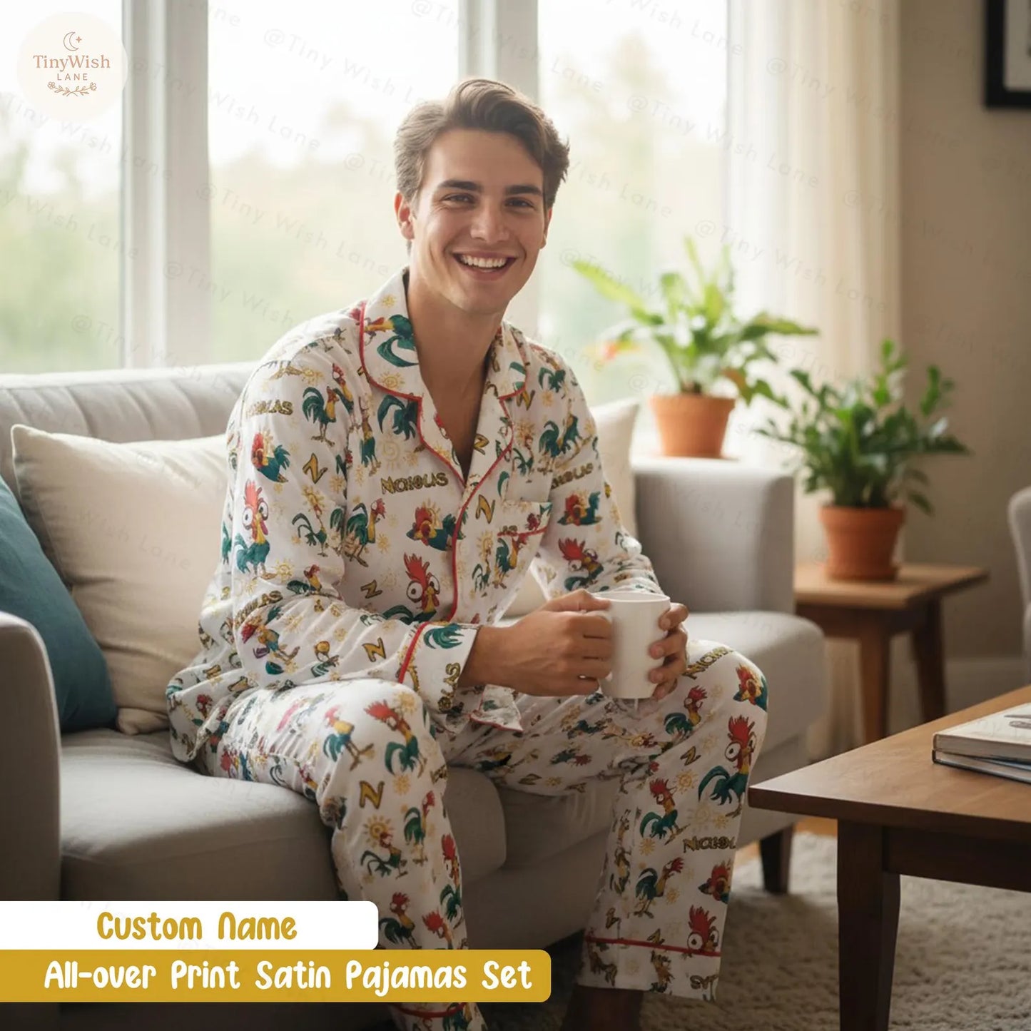 Personalized Island Rooster Kids Satin Pajamas