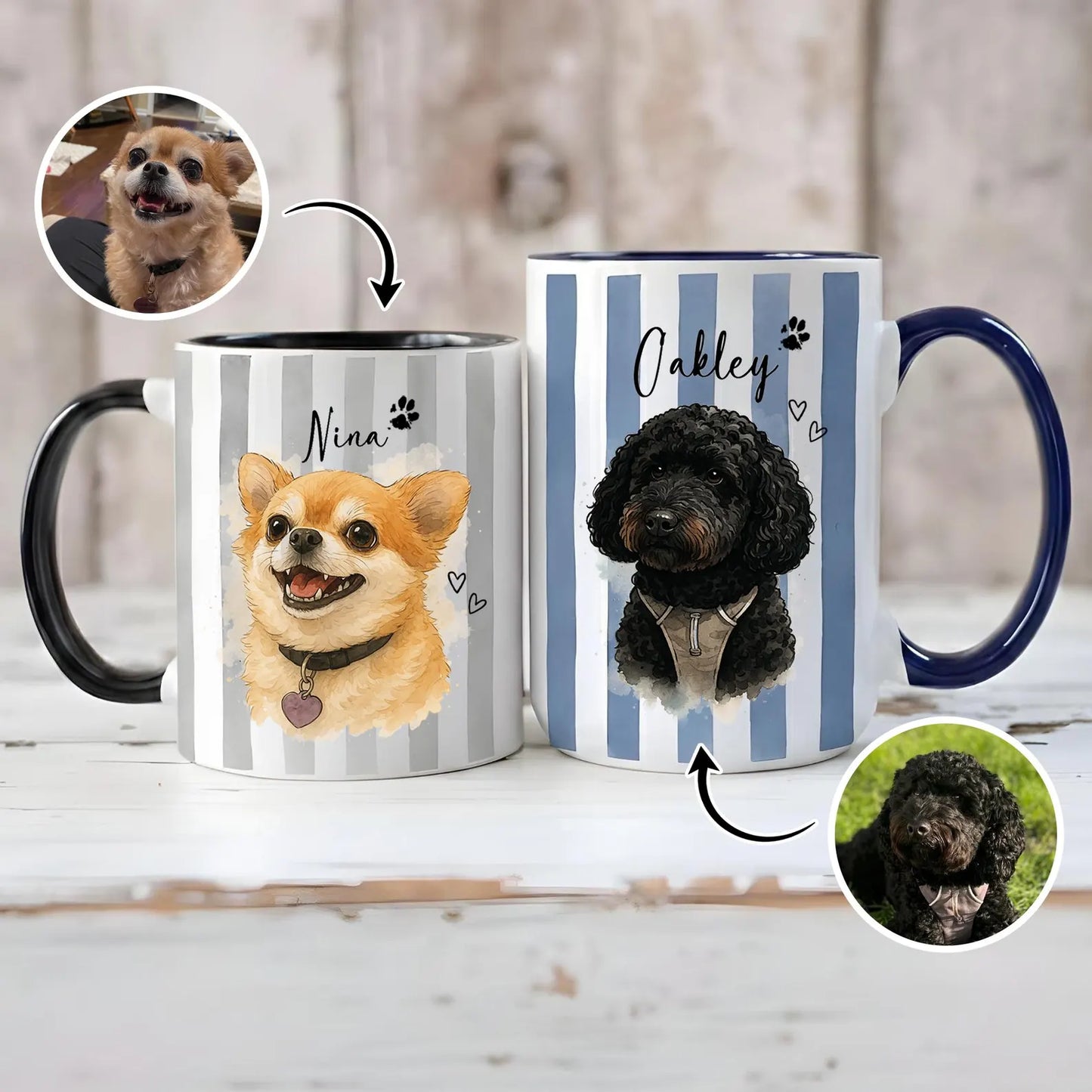 Personalized Watercolor Pet Photo Mug – Custom Dog or Cat Portrait with Name