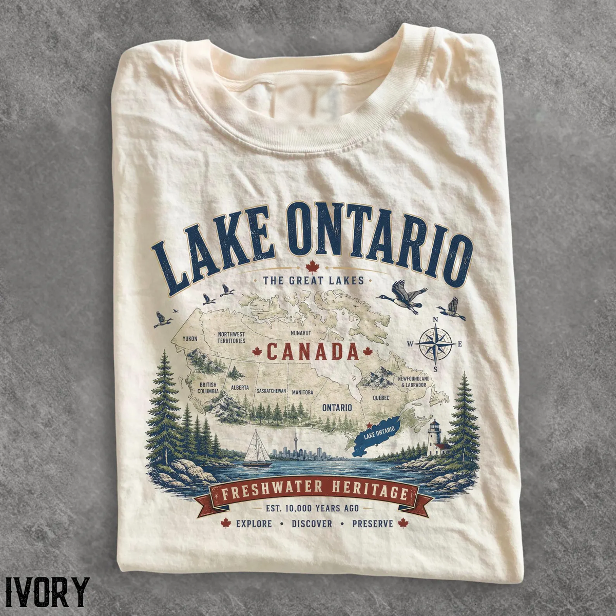 Lake Ontario Canada Map T-Shirt | Freshwater Heritage Great Lakes Tee