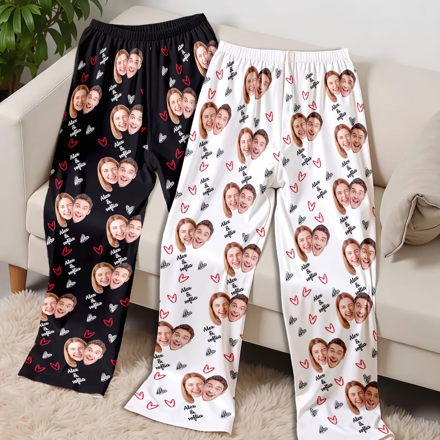 Custom Valentine Pajama Pants – Personalized Photo & Text Sleepwear Gift